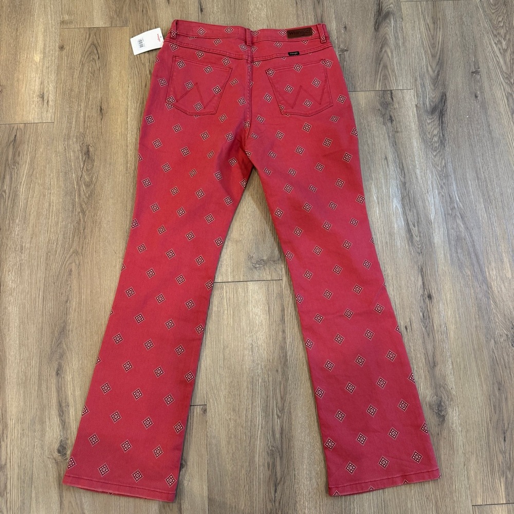Wrangler Womens High Rise Bold Boot Red Diamond Print Jeans Size 12x32 NWT - Picture 9 of 10